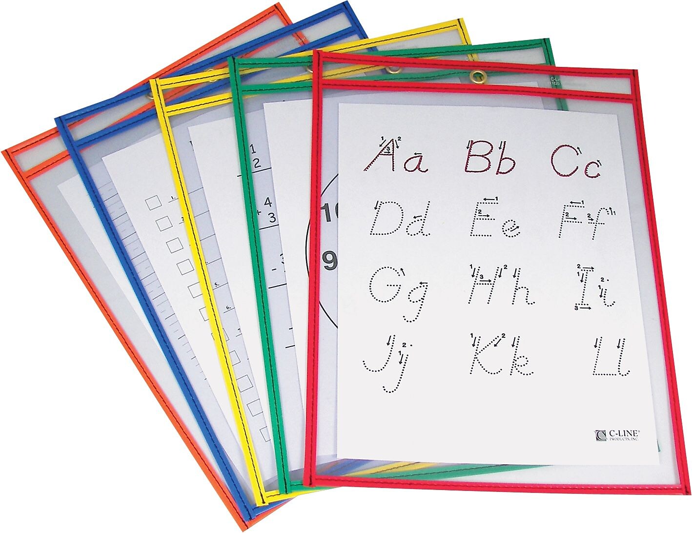 C-Line® Reusable Dry Erase Pockets, Assorted Primary Colors, 9" x 12", Pack of 25 (CLI40620)