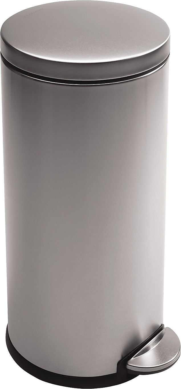simplehuman® Round Step Can, 8 Gallon, Fingerprint-proof Stainless Steel, 25.6"H x 15.1"W x 12.4"D