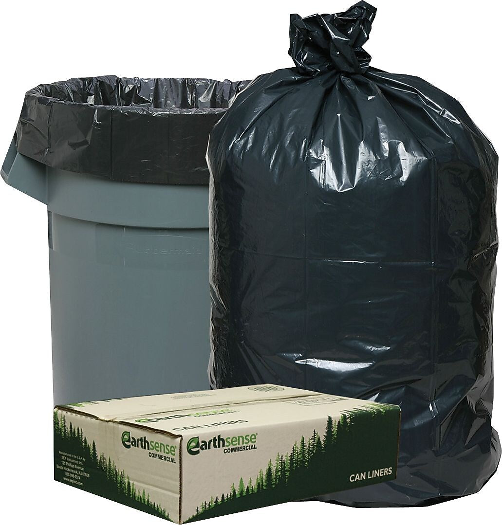 Earthsense 45 Gallon Industrial Trash Bag, 40" x 46", Low Density, 1.25 mil, Black, 100 Bags/Box (RNW4850-538959)