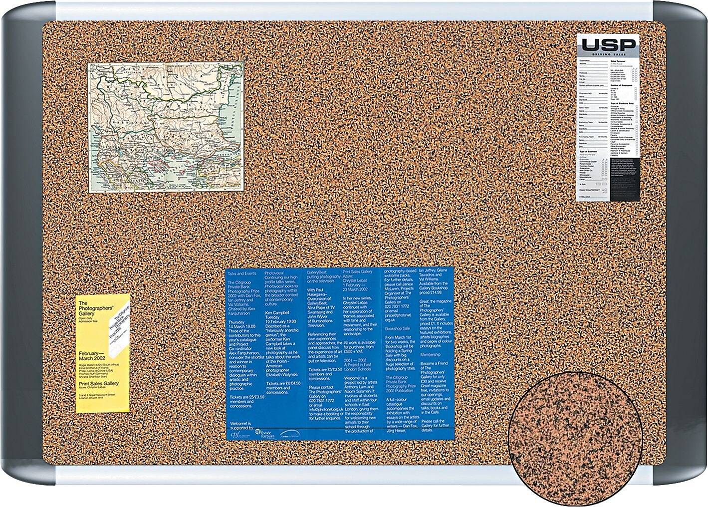 MasterVision® 36"W x 24"H Tech Cork Board, Silver/Black Frame