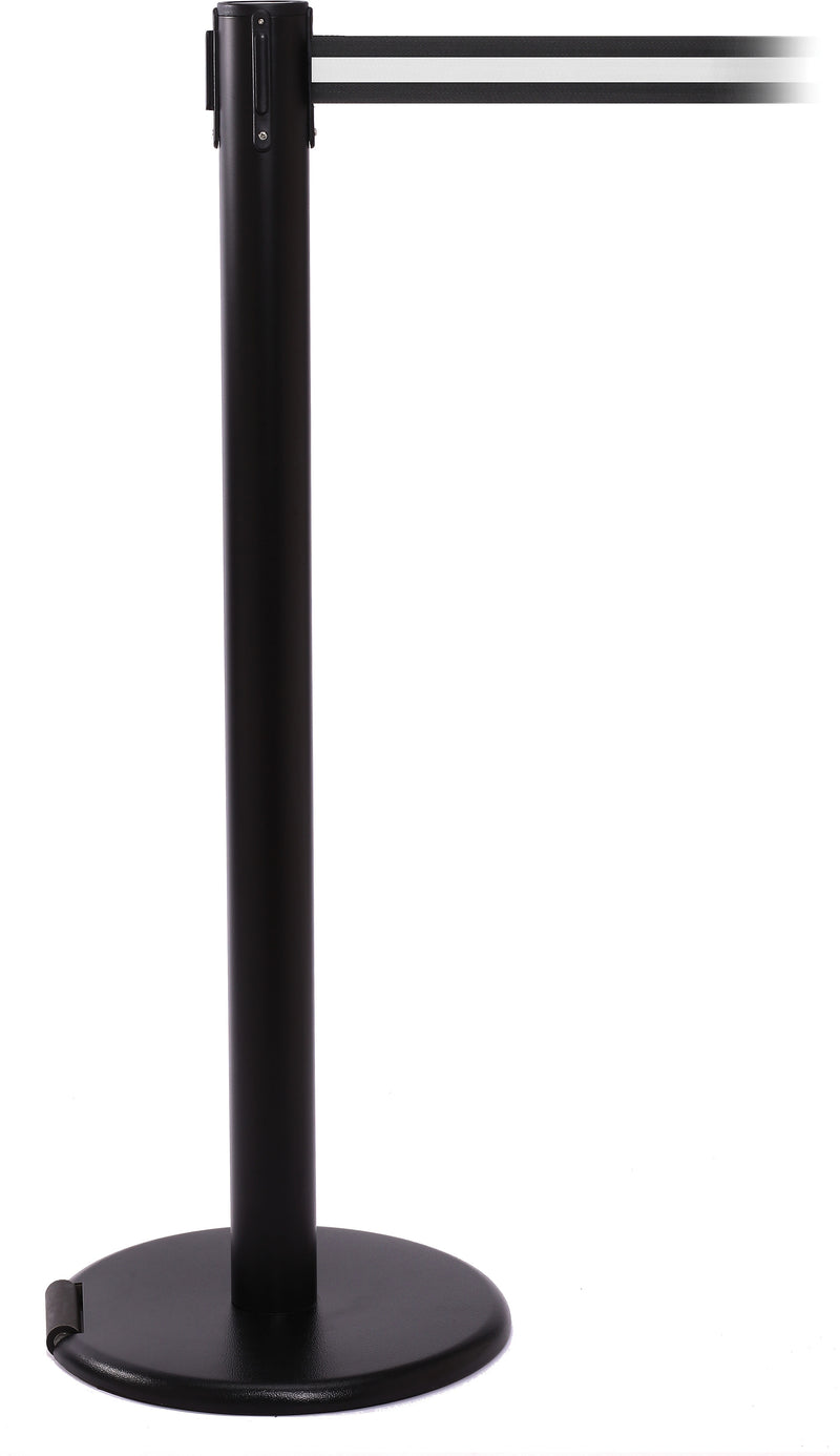 RollerPro 250 Black Rolling Retractable Belt Barrier with 11' Black/White Belt (ROL250B-BW)