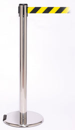 RollerPro 250 Stainless Steel Rolling Retractable Belt Barrier with 11' Black/Yellow Belt (ROL250PS-YB)