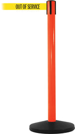 SafetyMaster 450 Orange Stanchion Barrier Post with Retractable 8.5' Yellow/Black OUT OF SERV Belt