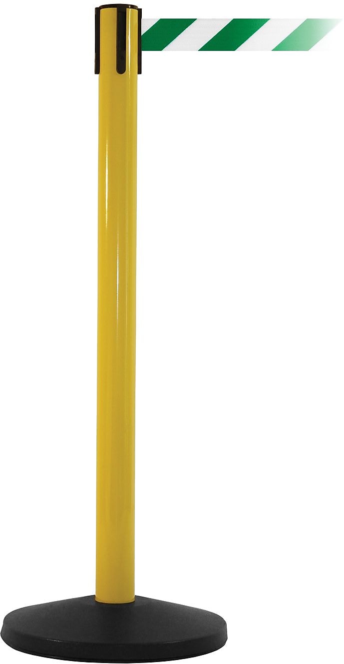 SafetyMaster 450 Yellow Retractable Belt Barrier with 8.5' Green/White Belt (SM450Y-GNW)