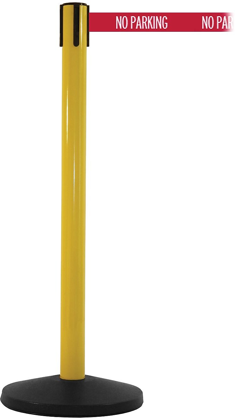 SafetyMaster 450 Yellow Retractable Belt Barrier with 8.5' Red/White NO PARKING Belt (SM450Y-RWNP)