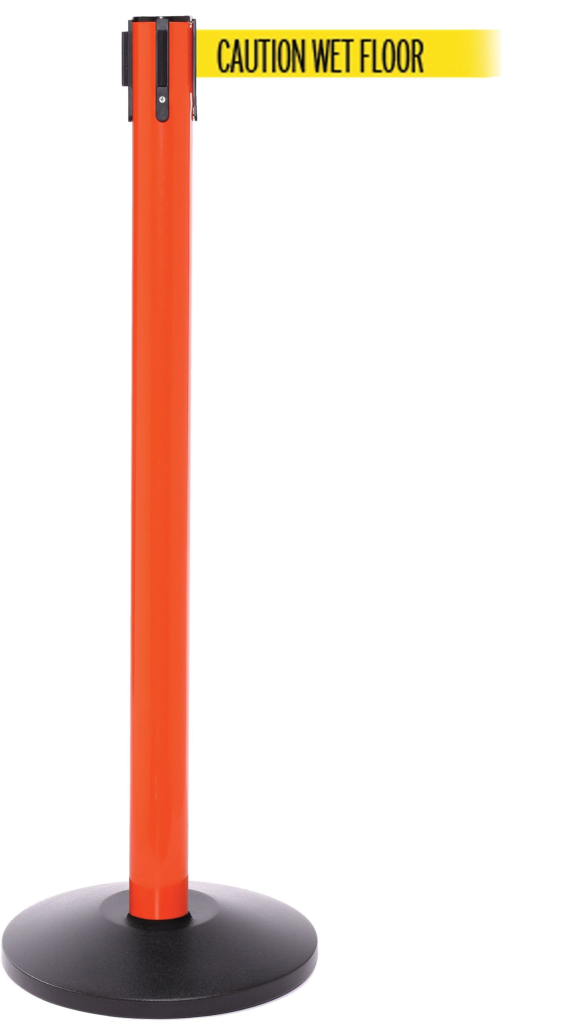 SafetyPro 250 Orange Retractable Belt Barrier with 11' Yellow/Black WET FLOOR Belt