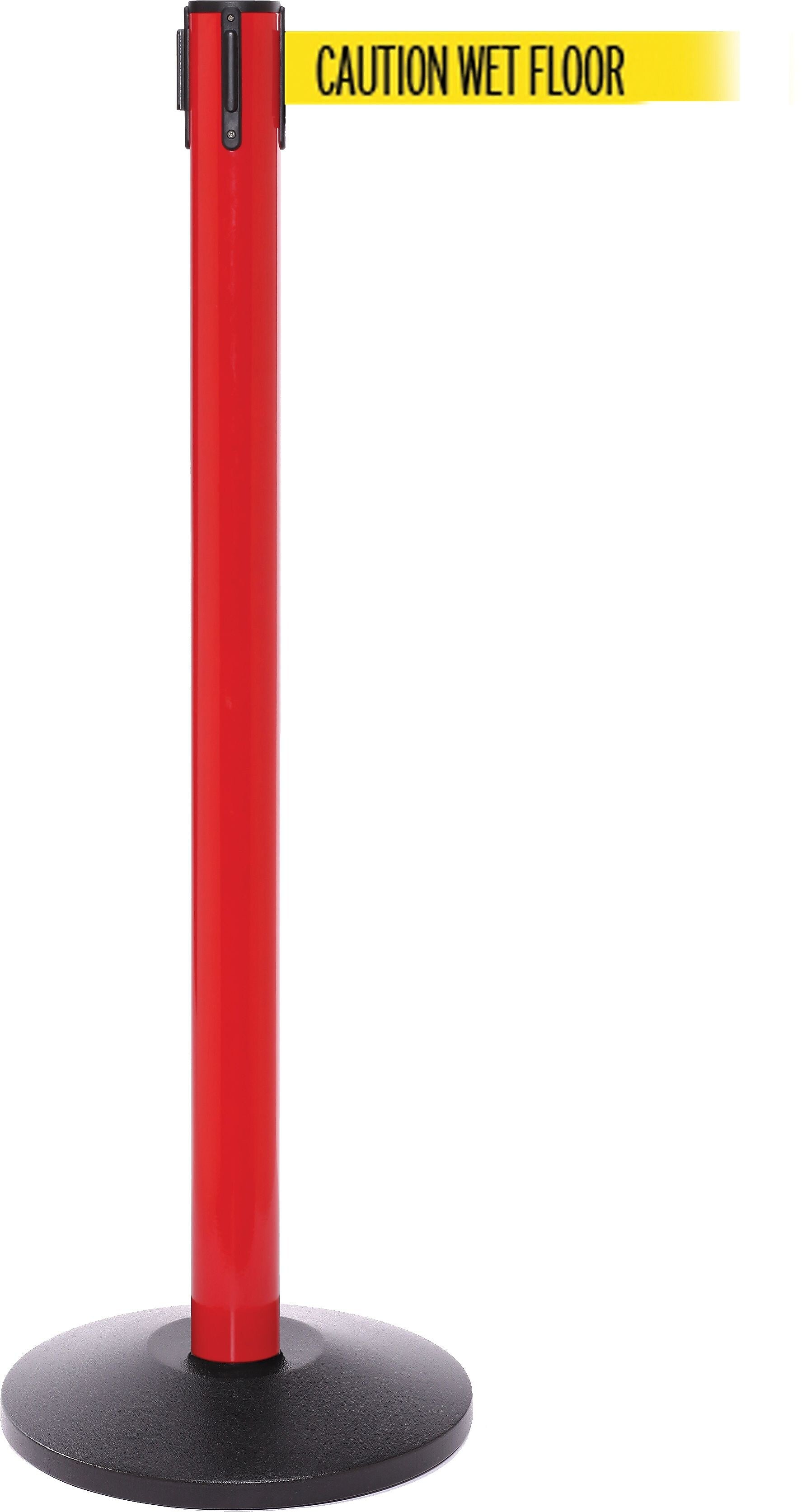 SafetyPro 250 Red Retractable Belt Barrier with 11' Yellow/Black WET FLOOR Belt