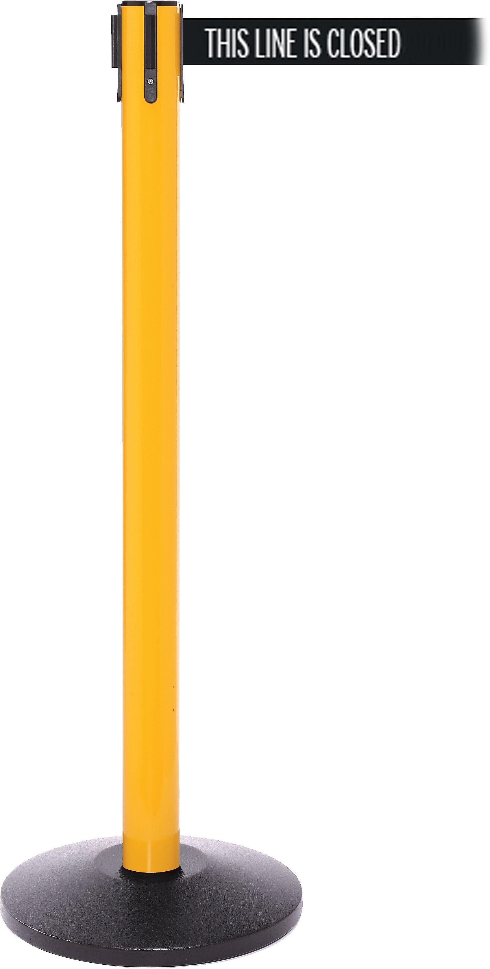 SafetyPro 250 Yellow Retractable Belt Barrier with 11', THIS LINE IS CLOSED (SPRO250Y-BWLC)