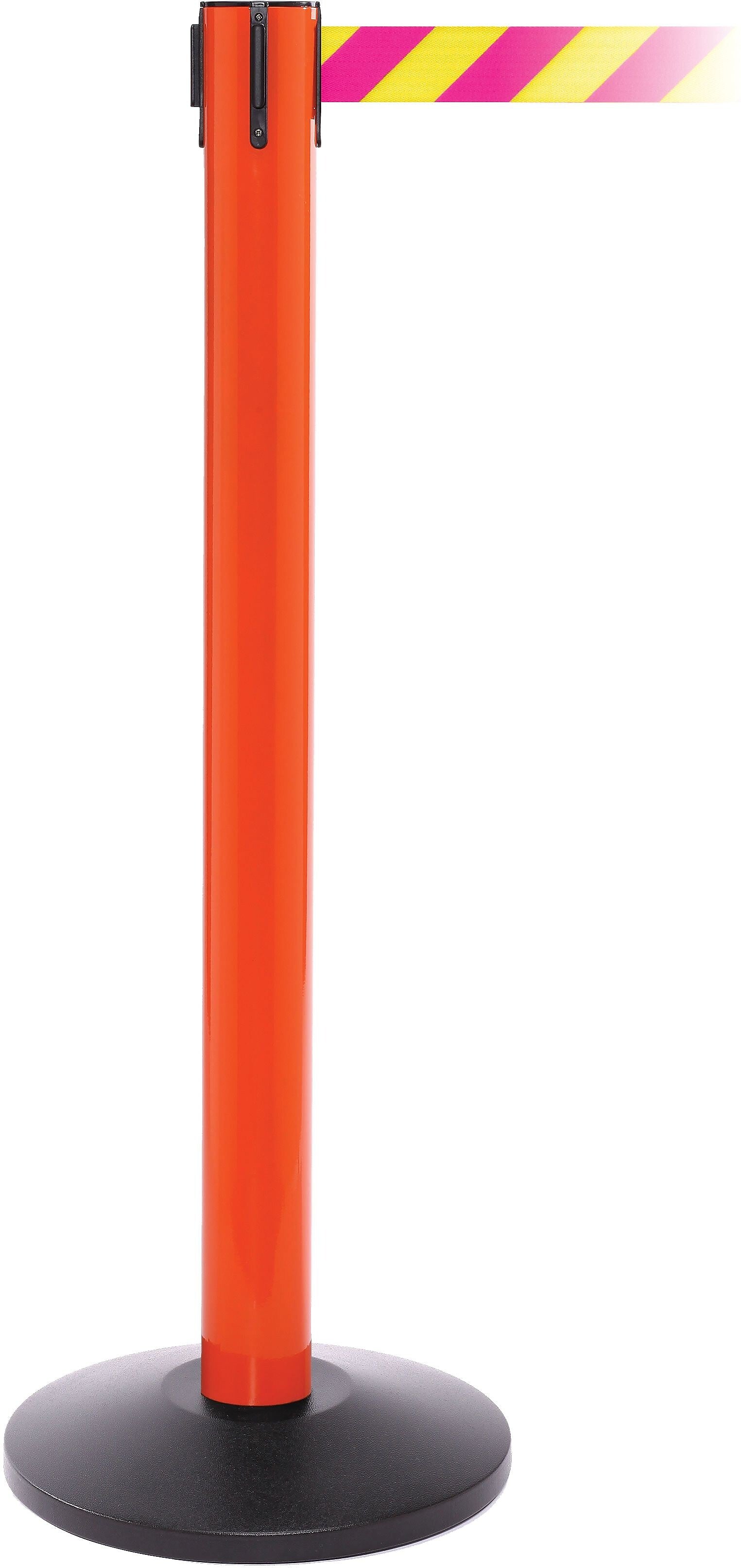 SafetyPro 300 Orange Stanchion Barrier Post with Retractable 16' Yellow/Magenta Belt