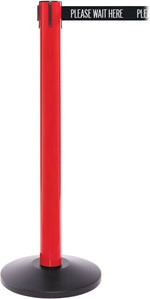 SafetyPro 300 Red Stanchion Barrier Post with Retractable 16' Black/White PL WAIT HERE Belt