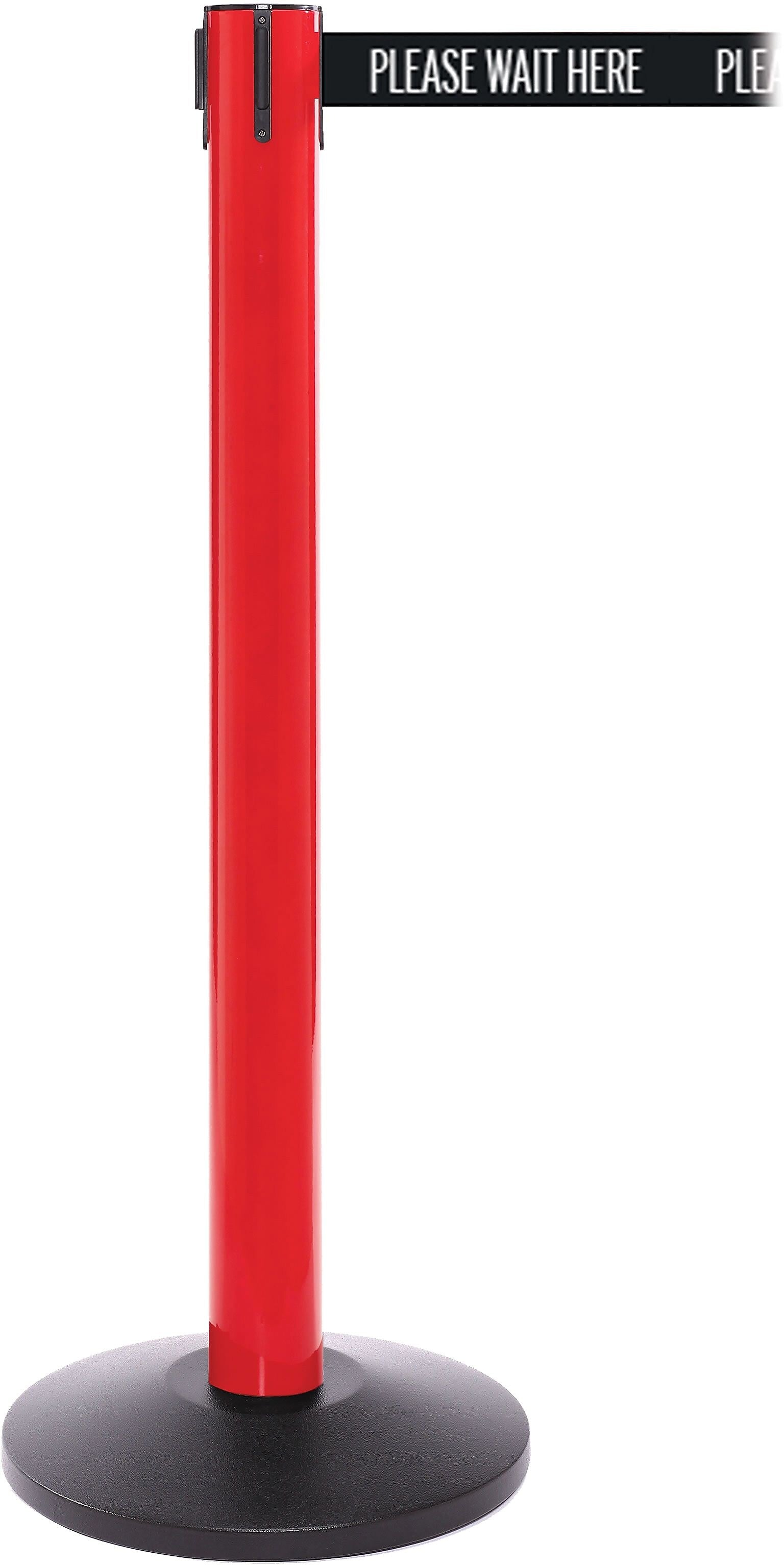 SafetyPro 300 Red Stanchion Barrier Post with Retractable 16' Black/White PL WAIT HERE Belt