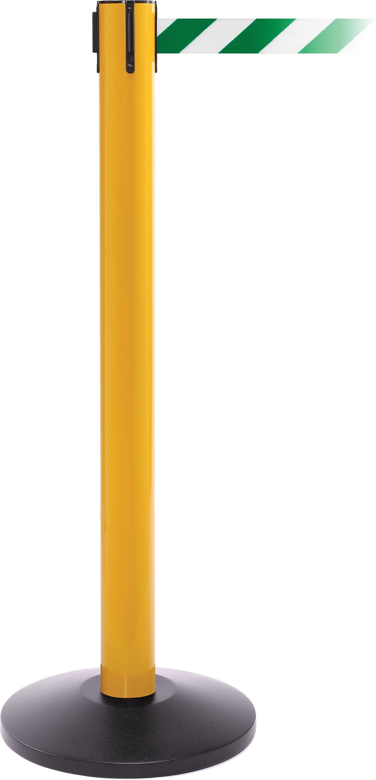 SafetyPro 300 Yellow Stanchion Barrier Post with Retractable 16' Green/White Belt