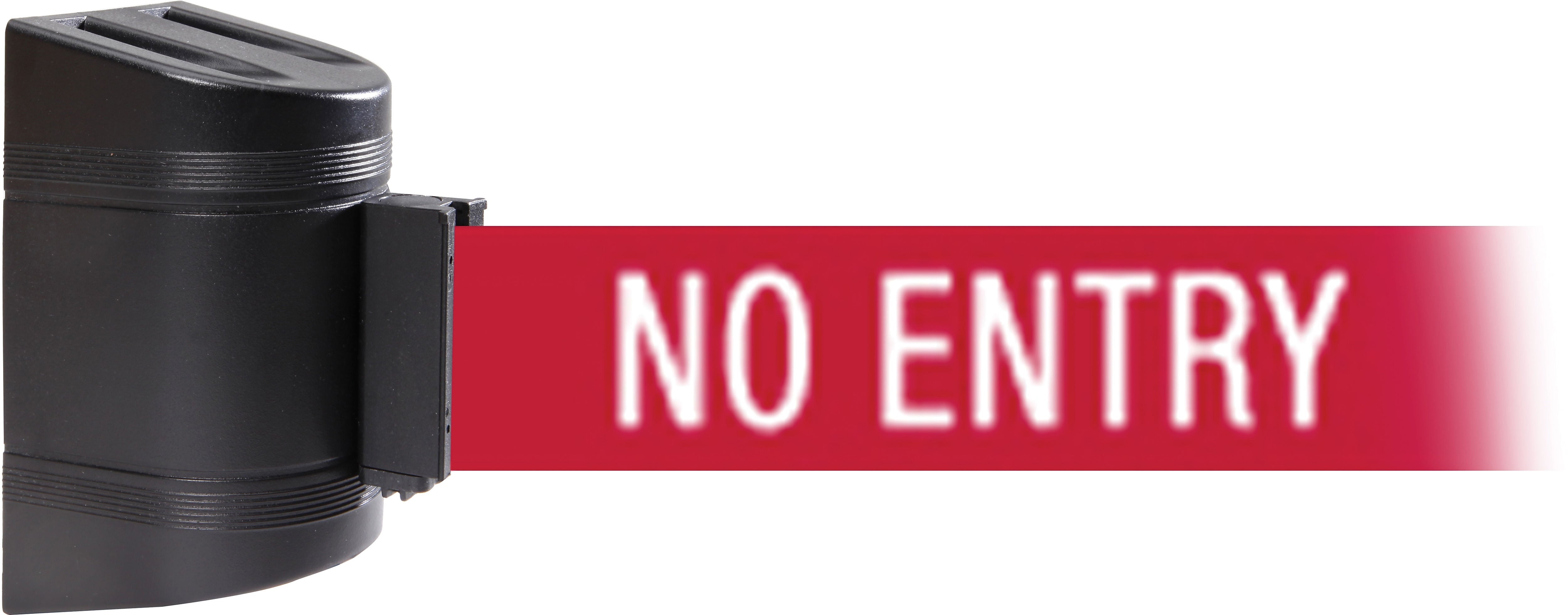 WallPro 300 Black Wall Mount Belt Barrier with 10' Red/White NO ENTRY Belt (WP300B-RWN100)