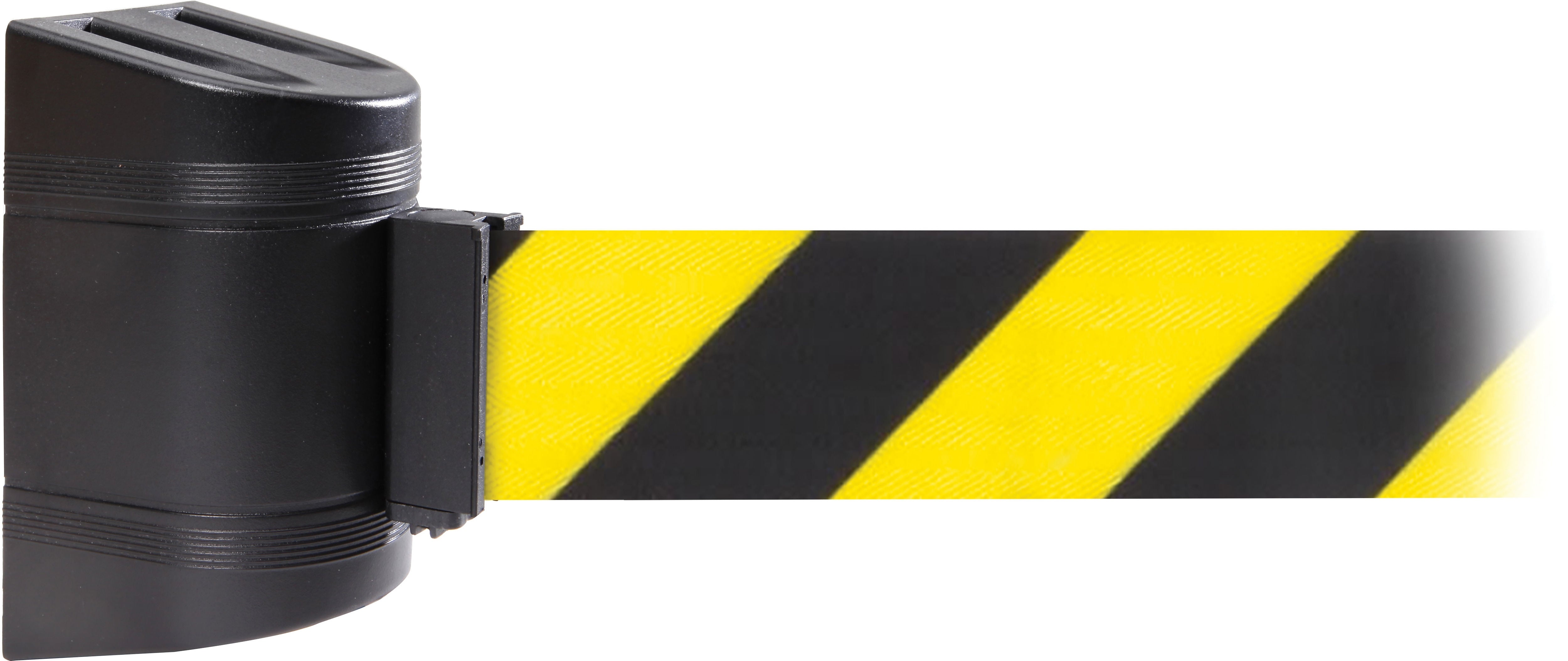 WallPro 300 Black Wall Mount Belt Barrier with 13' Yellow/Black Belt (WP300B-YB130)