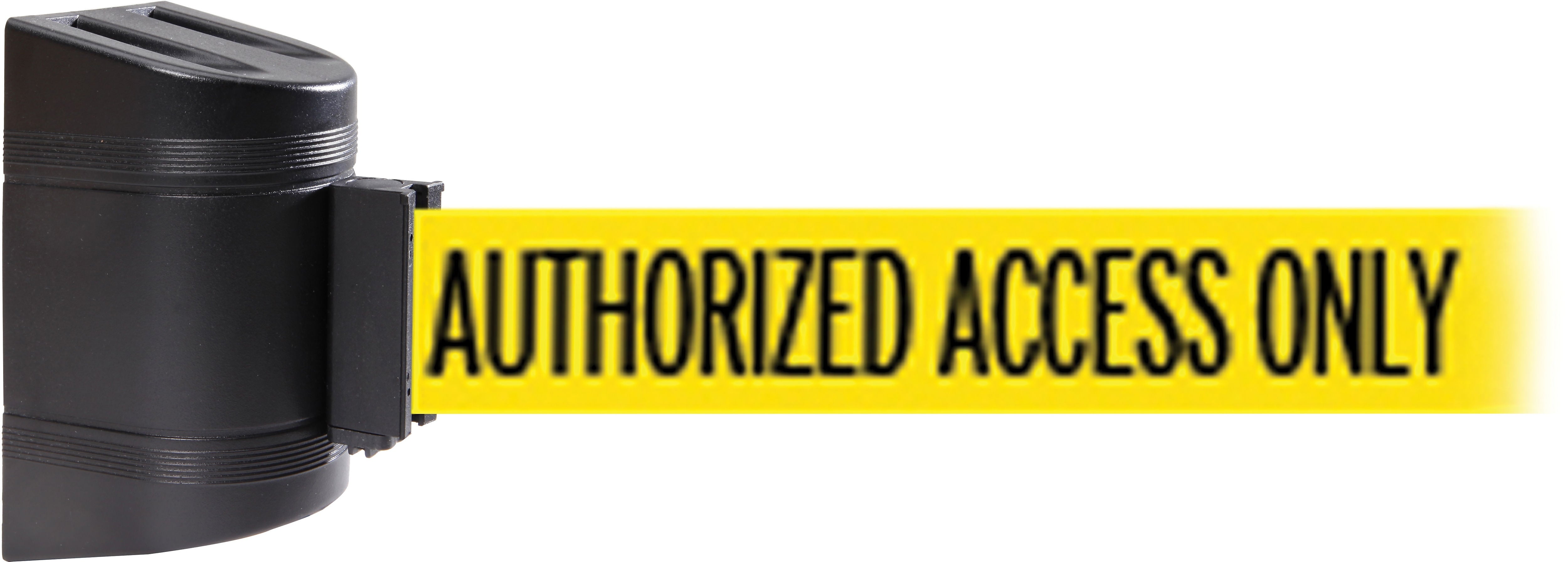 WallPro 300 Black Wall Mount Belt Barrier with 10' Yellow/Black AUTHORIZED Belt (WP300B-YBA100)