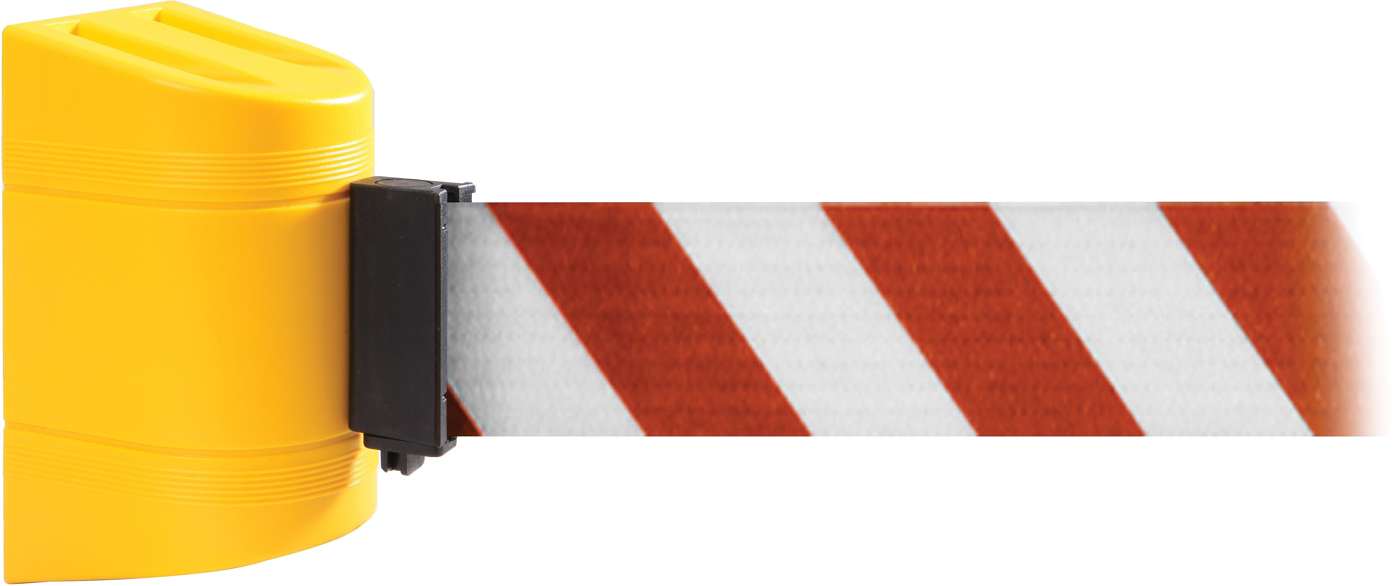 WallPro 300 Yellow Wall Mount Belt Barrier with 10' Red/White Belt