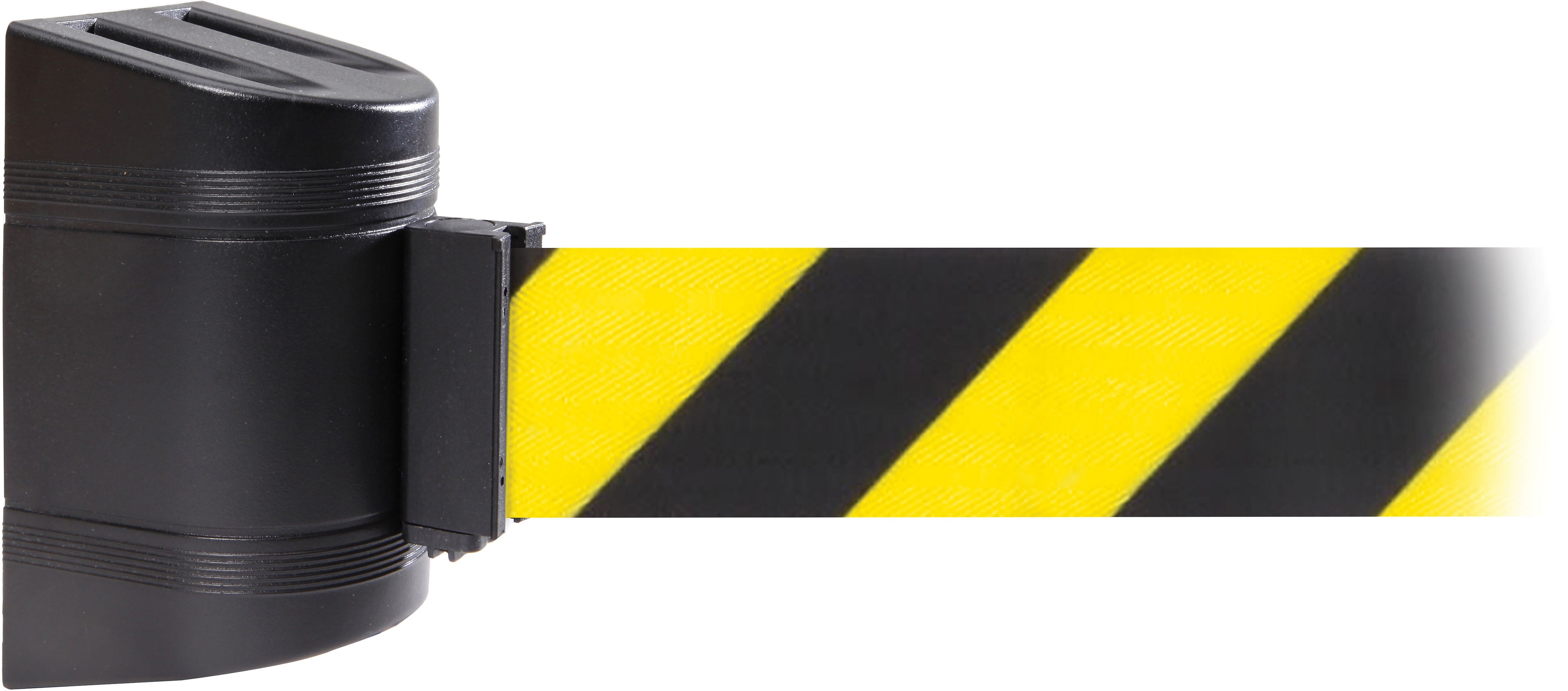 WallPro 450 Black Wall Mount Belt Barrier with 30' Yellow/Black Belt (WP450B-YB300)