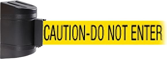 WallPro 450 Black Wall Mount Belt Barrier with 15' Yellow/Black CAUTION Belt (WP450B-YBC150)