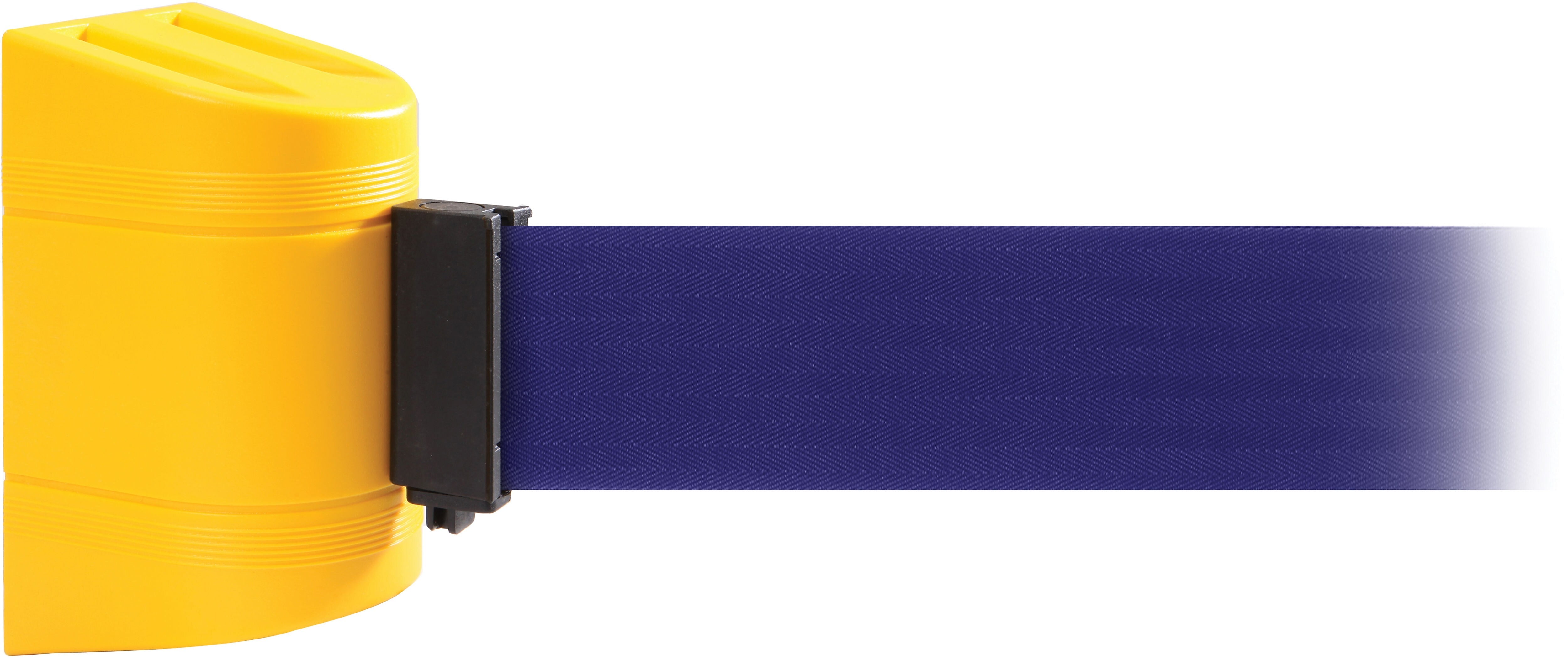 WallPro 450 Yellow Wall Mount Belt Barrier with 30' Blue Belt