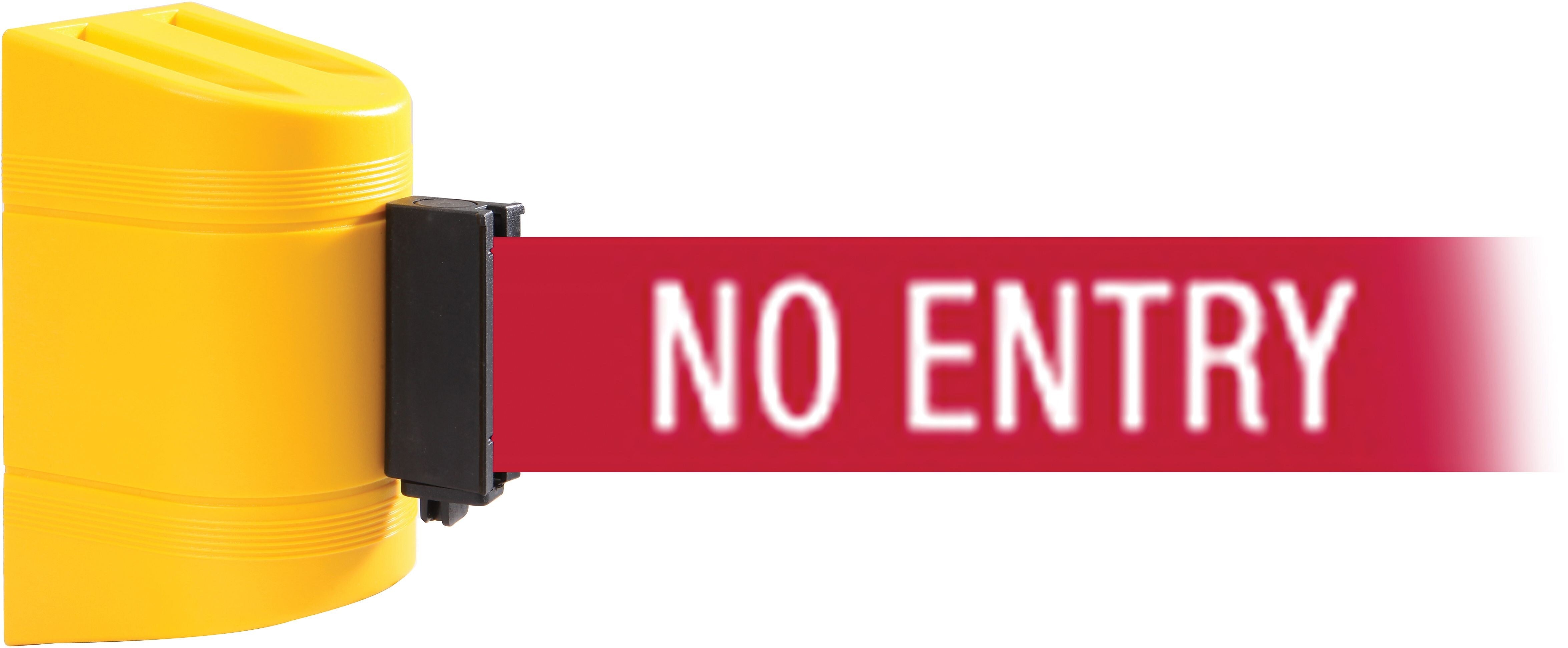 WallPro 450 Yellow Wall Mount Belt Barrier with 30' Red/White NO ENTRY Belt