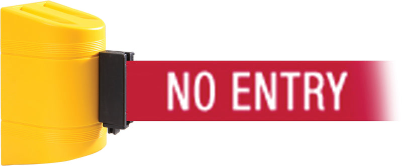 WallPro 450 Yellow Wall Mount Belt Barrier with 30' Red/White NO ENTRY Belt