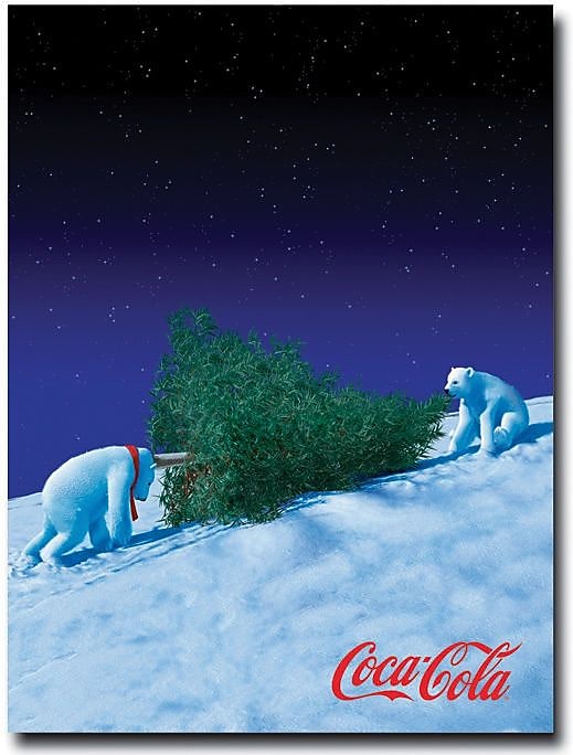Trademark Global "Coke Polar Bears with Christmas Tree" Canvas Art, 24" x 18"