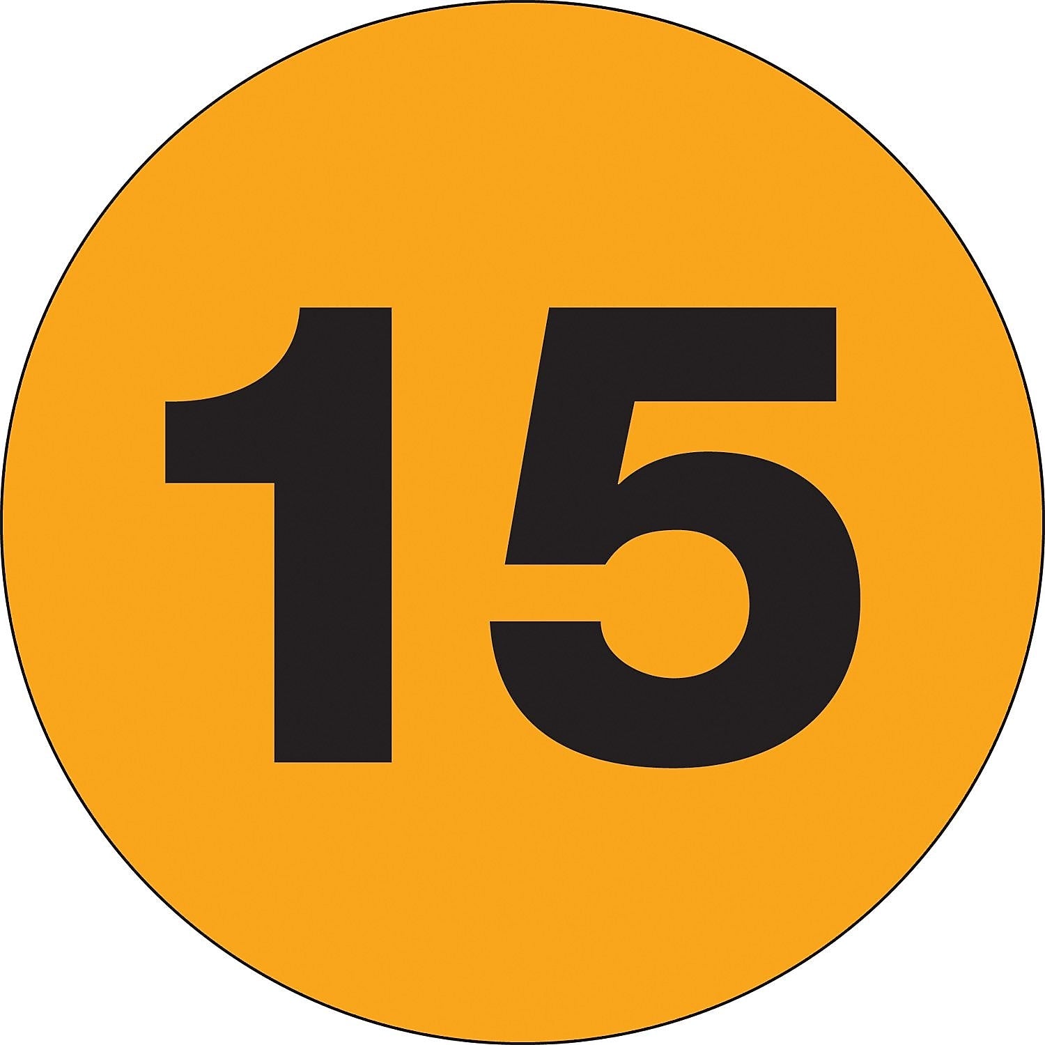 Tape Logic 2" Circle "15" Number Label, Fluorescent Orange, 500/Roll
