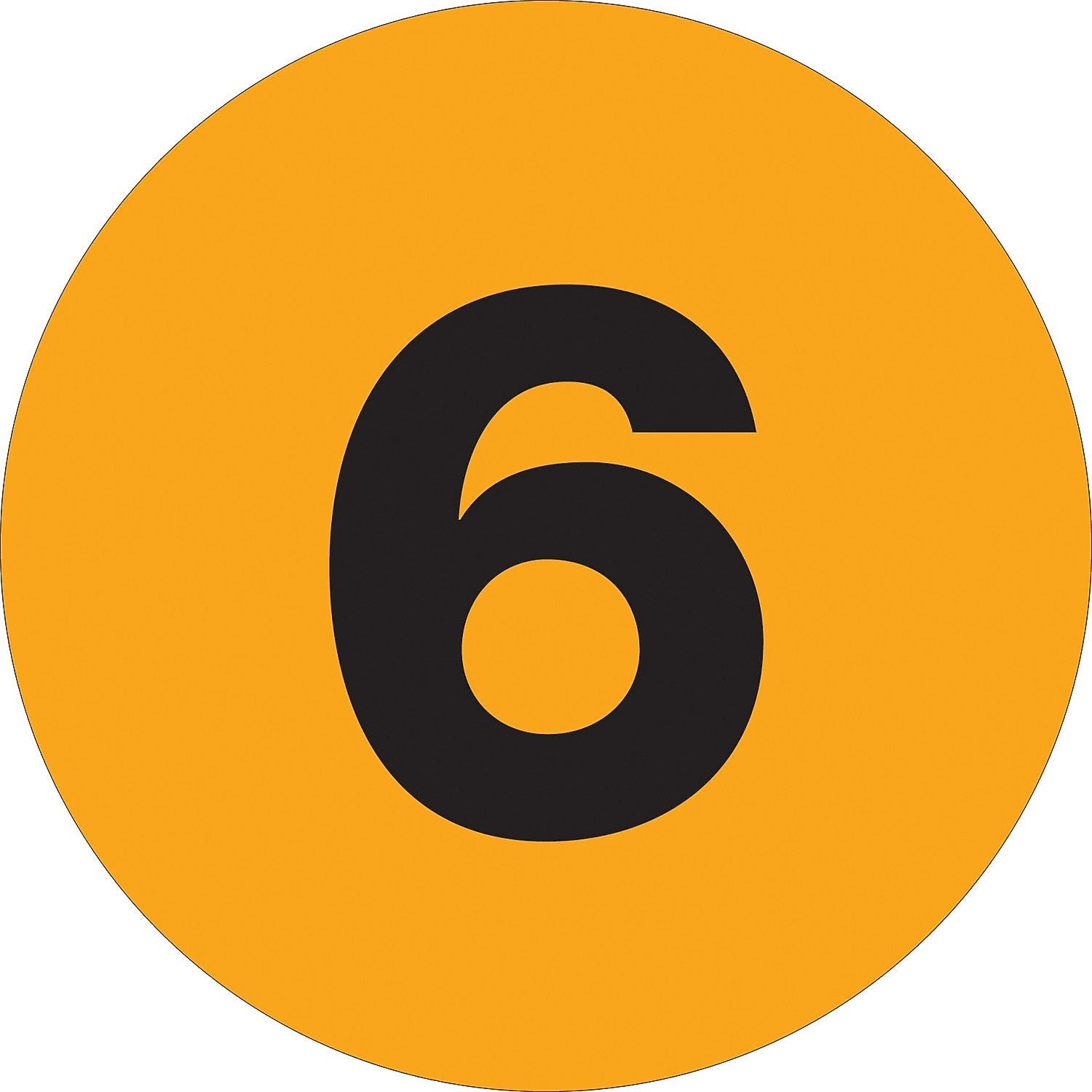 Tape Logic 2" Circle "6" Number Label, Fluorescent Orange, 500/Roll