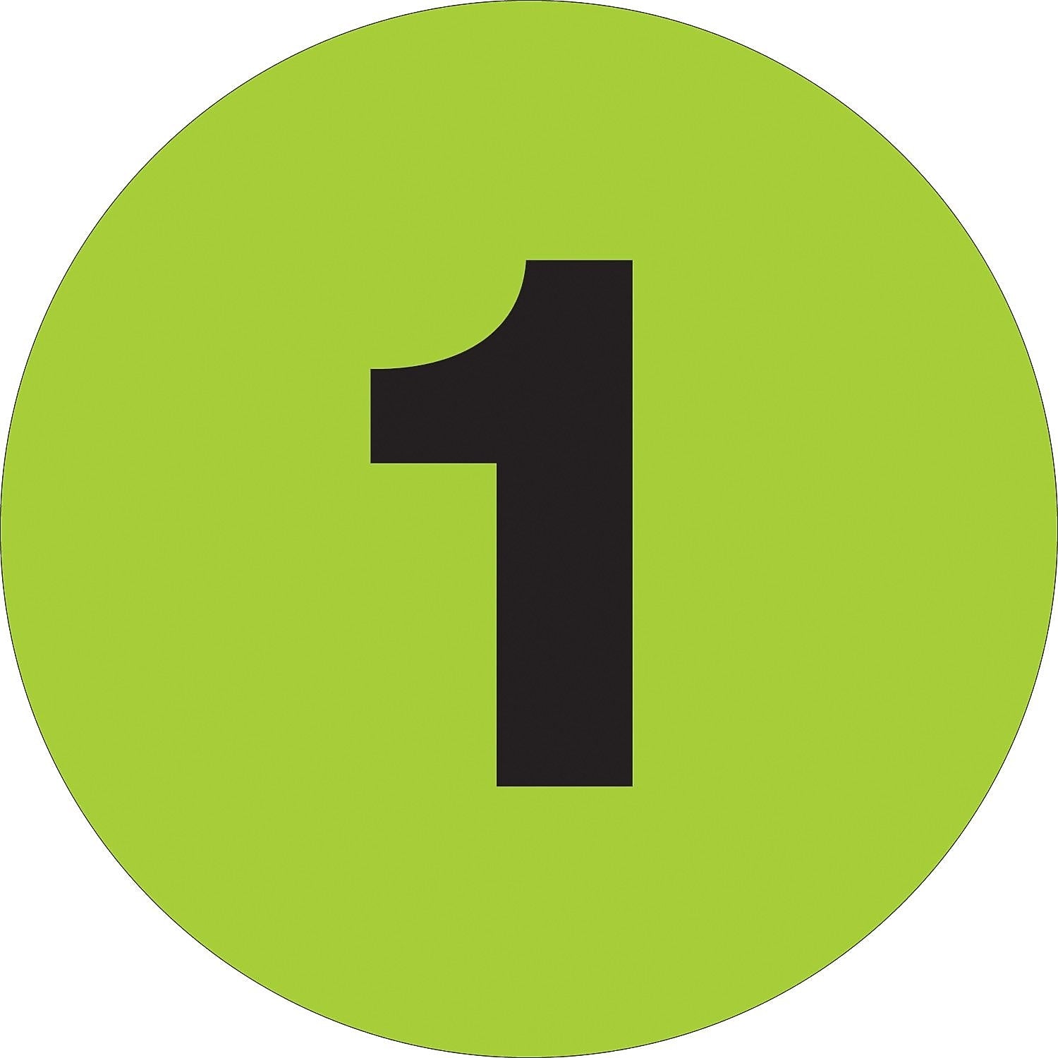 Tape Logic 2" Circle "1" Number Label, Fluorescent Green, 500/Roll