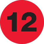 Tape Logic 2" Circle "12" Number Label, Fluorescent Red, 500/Roll