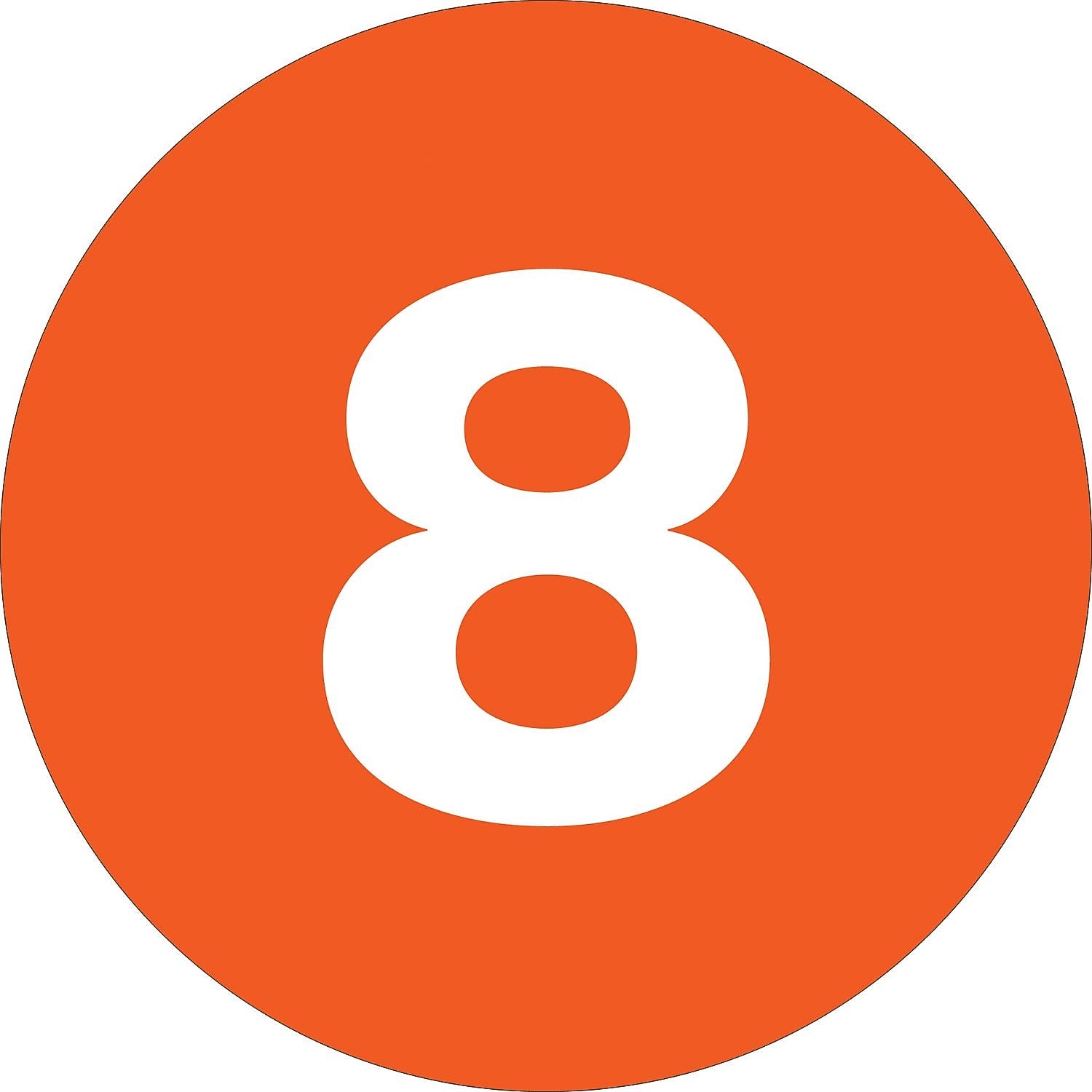 Tape Logic 2" Circle "8" Number Label, Orange, 500/Roll