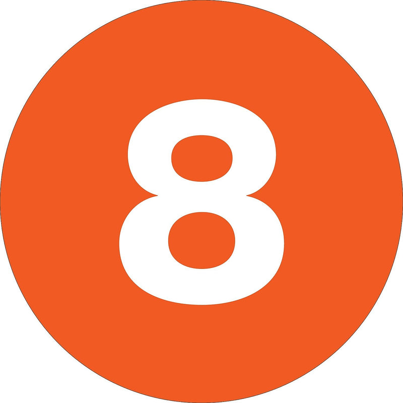Tape Logic 2" Circle "8" Number Label, Orange, 500/Roll