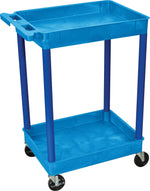 Luxor STC Series 2-Shelf Polyethylene Mobile Utility Cart with Lockable Wheels, Blue (BUSTC11BU)