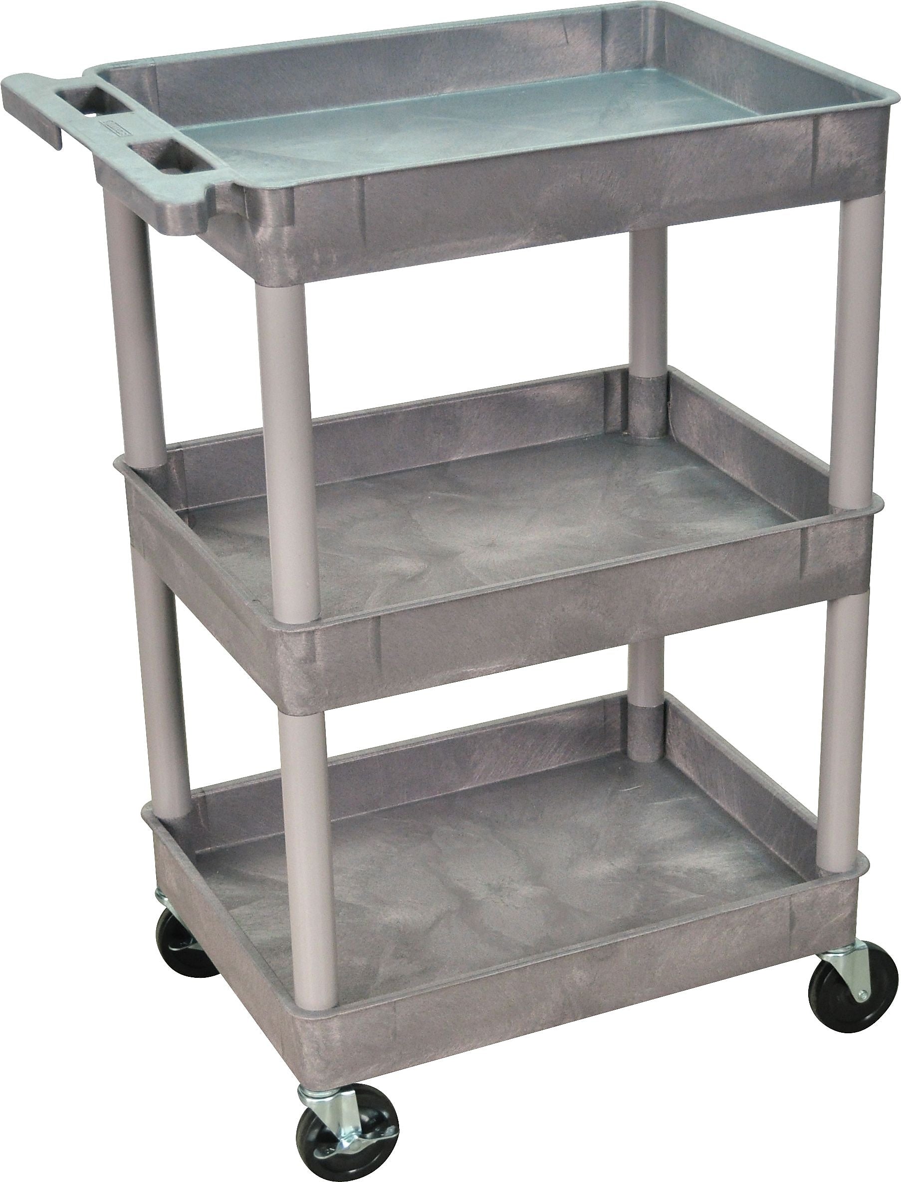 Luxor STC Series 3-Shelf Polyethylene Mobile Utility Cart with Swivel Wheels, Gray (STC111-G)