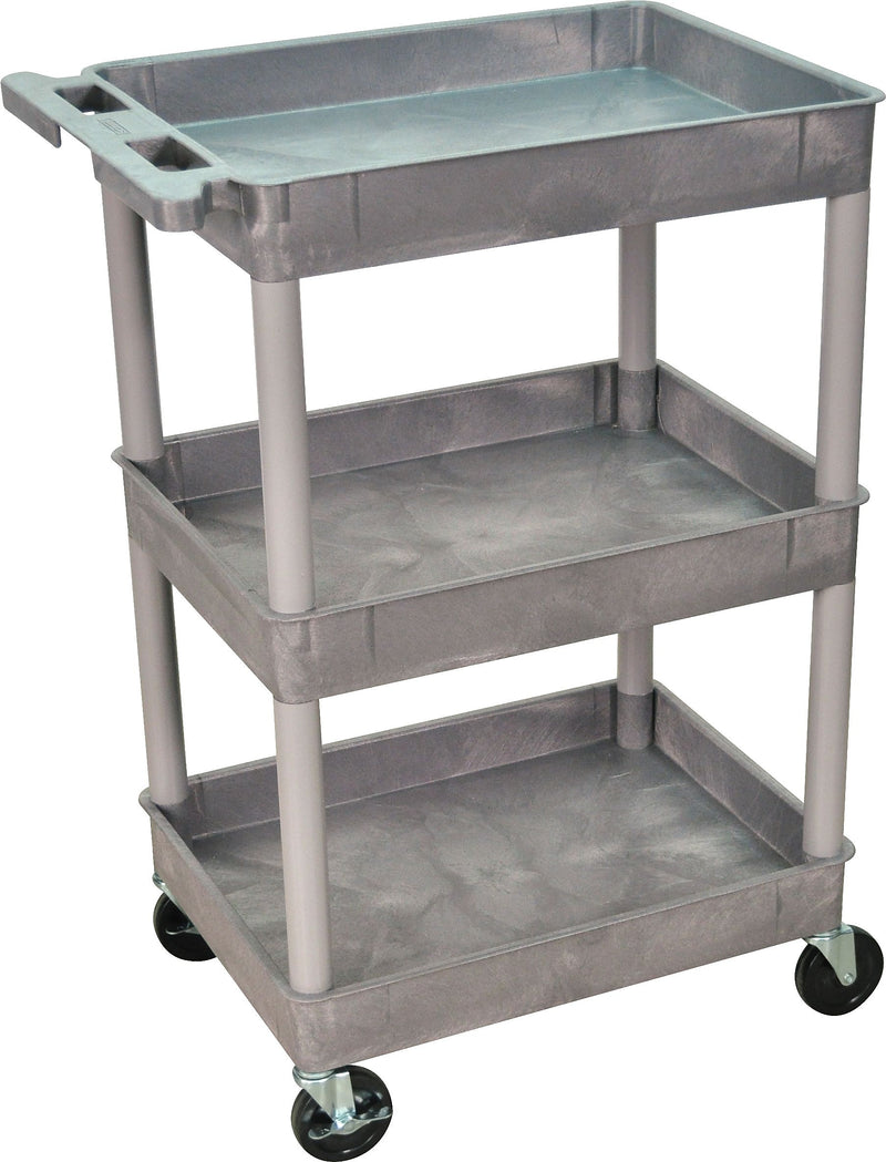 Luxor STC Series 3-Shelf Polyethylene Mobile Utility Cart with Swivel Wheels, Gray (STC111-G)