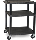 Luxor Tuffy 3-Shelf Polyethylene Mobile Utility Cart with Swivel Wheels, Black (WT34E)