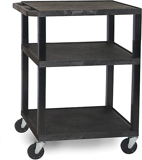 Luxor Tuffy 3-Shelf Polyethylene Mobile Utility Cart with Swivel Wheels, Black (WT34E)