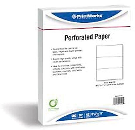 Printworks Professional 8.5" x 11" 20 lbs. Perforated at 4 1/2" Punched Paper, White, 2500/Case (04145P)