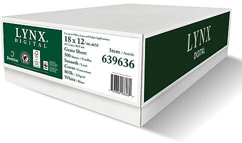 Lynx® Opaque 80 lbs. Smooth Cover, 18" x 12", White, 500/Case