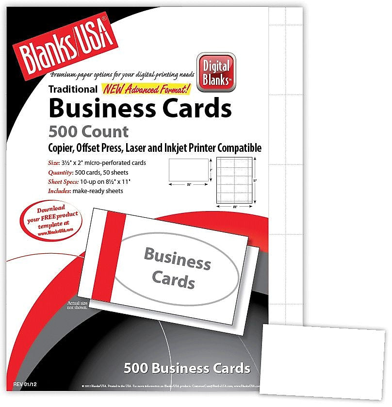 Blanks/USA® 3 1/2" x 2" 80 lbs. Micro-Perforated Business Card, White, 2500/Pack
