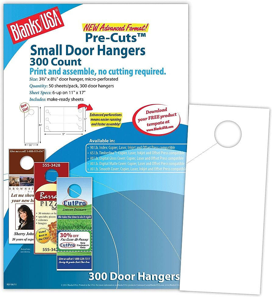 Blanks/USA® 3.67" x 8 1/2" 80 lbs. Digital Smooth Cover Door Hanger, White, 50/Pack