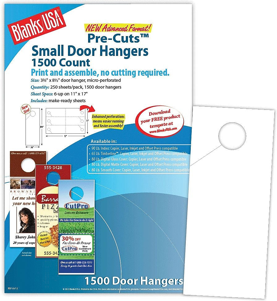 Blanks/USA® 3.67" x 8 1/2" 80 lbs. Digital Gloss Cover Door Hanger, White, 250/Pack