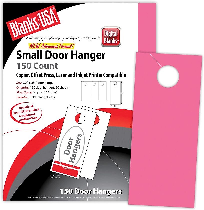 Blanks/USA® 3.67" x 8 1/2" 65 lbs. Digital Timberline Cover Door Hanger, Plasma Pink, 50/Pack