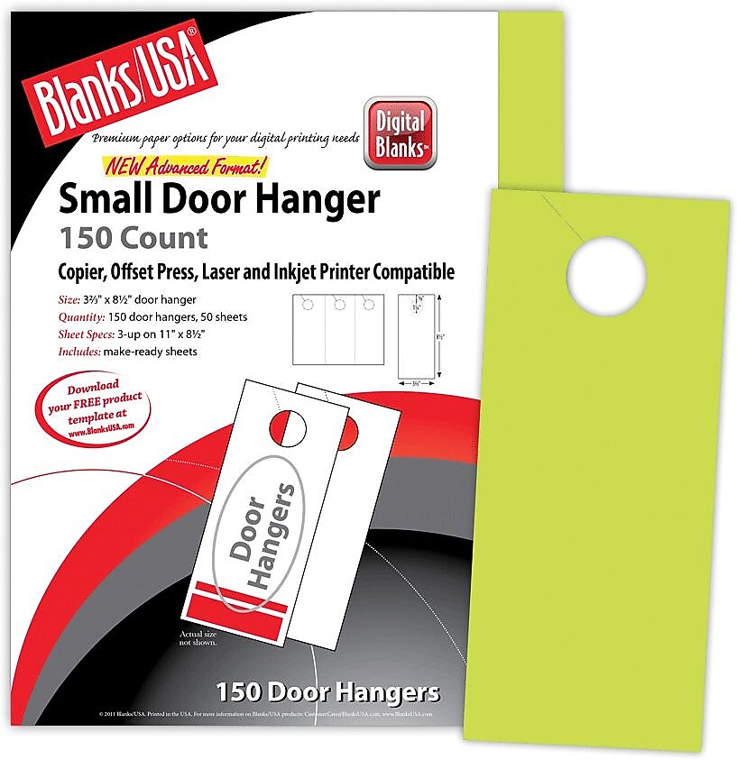 Blanks/USA® 3.67" x 8 1/2" 65 lbs. Digital Timberline Cover Door Hanger, Spring Green, 50/Pack