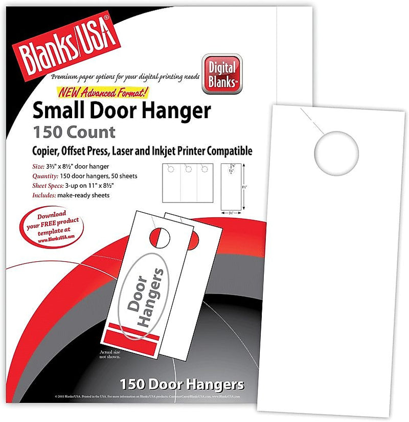 Blanks/USA® 3.67" x 8 1/2" 90 lbs. Digital Index Cover Door Hanger, White, 50/Pack