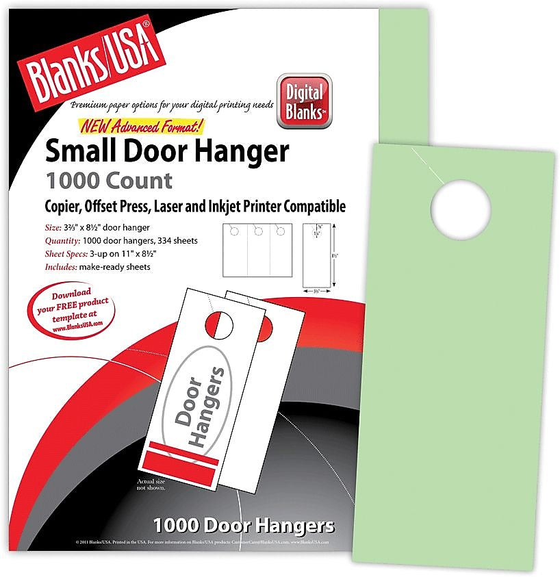 Blanks/USA® 3.67" x 8 1/2" 67 lbs. Digital Bristol Cover Door Hanger, Green, 334/Pack
