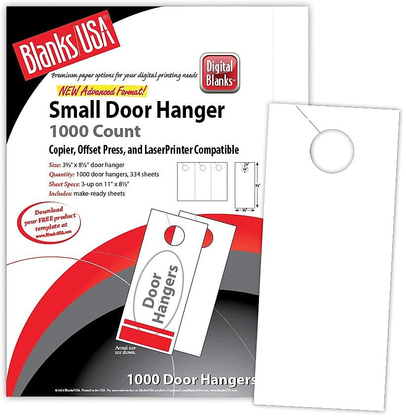 Blanks/USA® 3.67" x 8 1/2" 80 lbs. Digital Gloss Cover Door Hanger, White, 334/Pack
