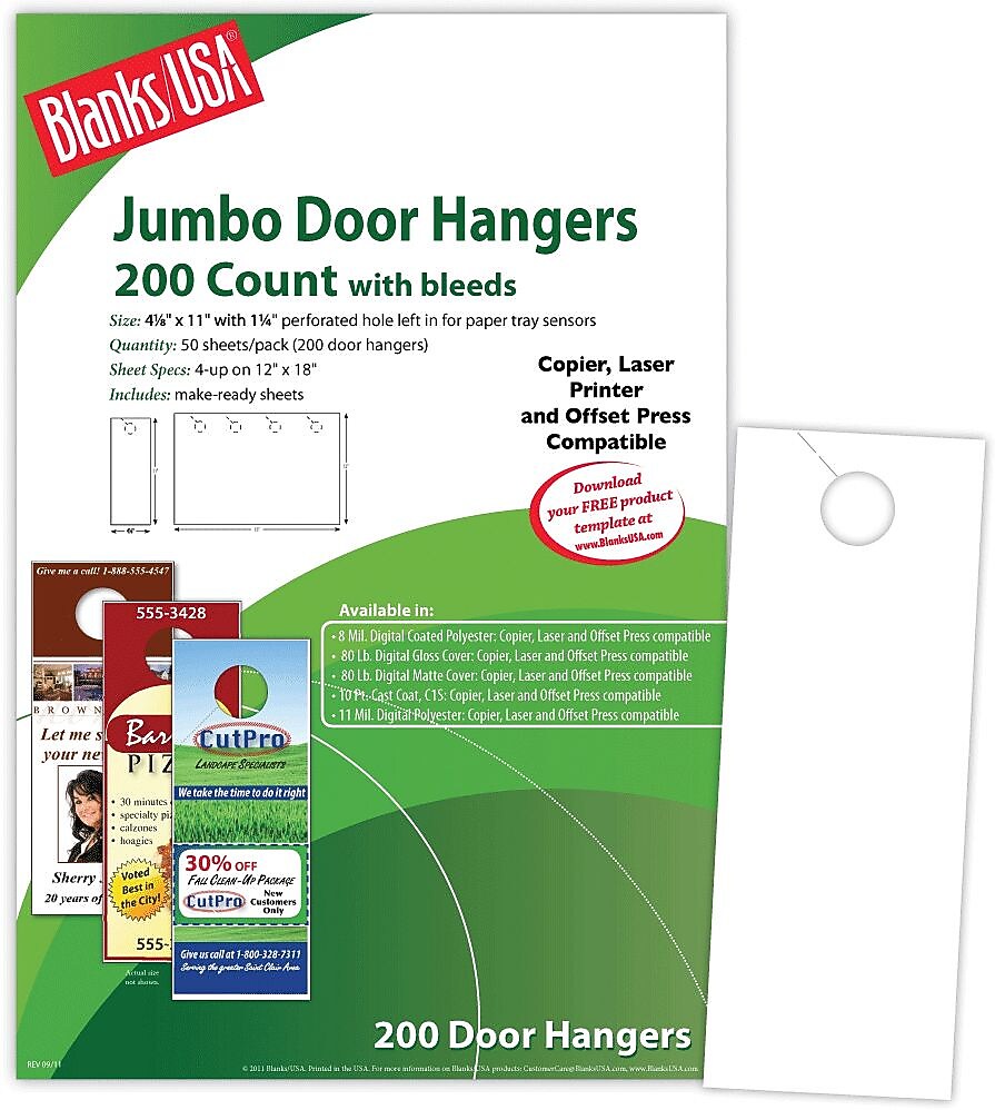 Blanks/USA® 4 1/8" x 11" 80 lbs. Digital Gloss Cover Door Hanger, White, 50/Pack