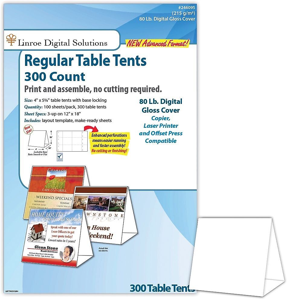 Blanks/USA® 4" x 3 3/8" x 5 5/8" 80 lbs. Digital Table Tent, White, 150/Pack