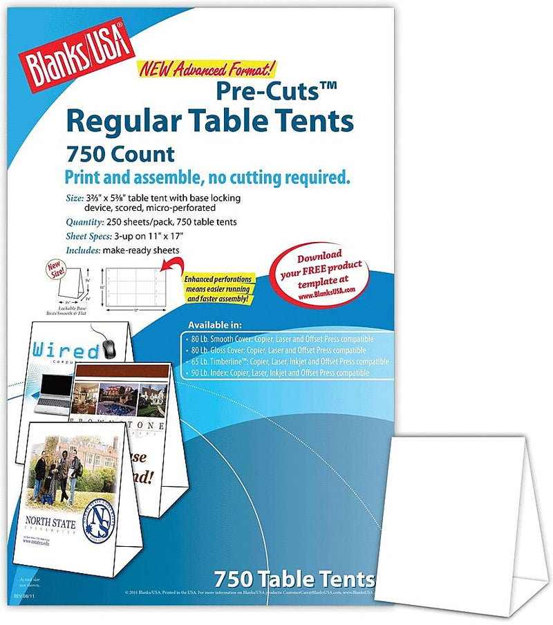 Blanks/USA® 3.67" x 3 1/8" x 5 3/8" 80 lbs. Digital Table Tent, White, 750/Pack